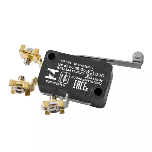 [MFI-1Ex] Micro Limit Switch, Long Roller Lever, Screw Terminals, 8A, 250Vac