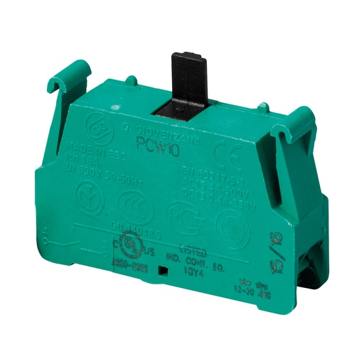 [PCW10] Contact Block w/Spring Terminals, 1NO, 10A, 600V  (GREEN)