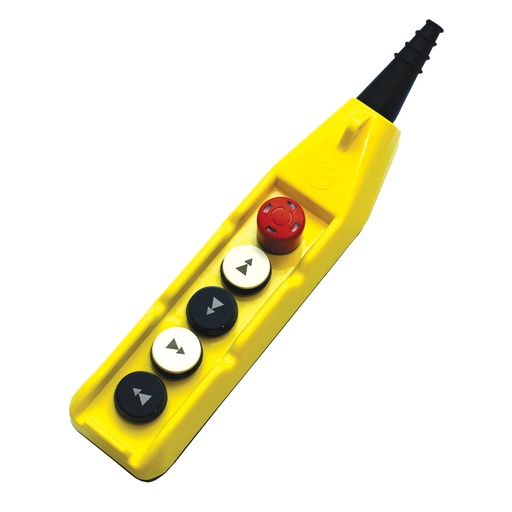 [PL05D4-E] Two Speed Crane Pendant | 5 Button Pendant Station | 4 2-Speed Bidirectional Buttons | 1 E-Stop