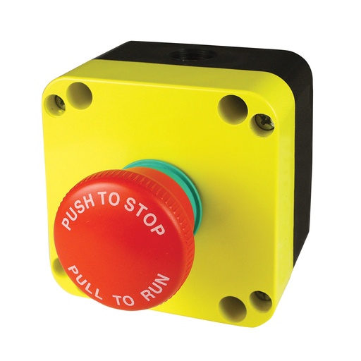 [PPFN1P4NH-001-KIT] E-Stop Control Station, 40mm Red Button E-Stop: Push-to-Stop/Pull-to-Run (PRINTED), 1 NC Contact Included, NEMA 4 Enclosure, Button Guard