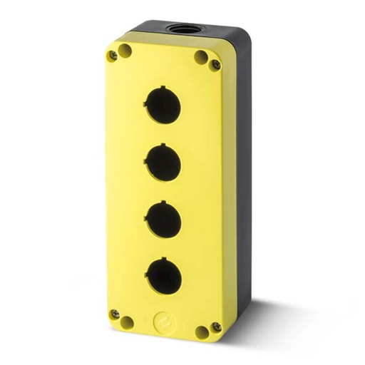 [PQ04K] Push Button Enclosure, 4 Hole, Accepts 22mm Devices, Polycarbonate Nonmetallic Push Button Enclosure, Yellow Top