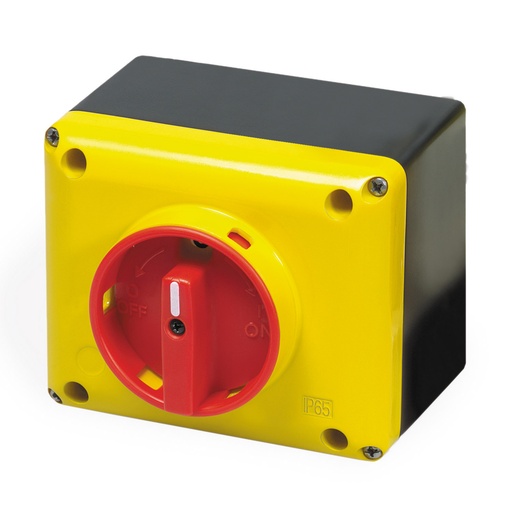 [SQ025003BC10] 32 Amp Enclosed Rotary Disconnect Switch, 3 Pole, 1.5 To 15 HP, 600 Volt, Yellow Cover, Red Handle, Locking 0 - Off,  IP65 NEMA 4