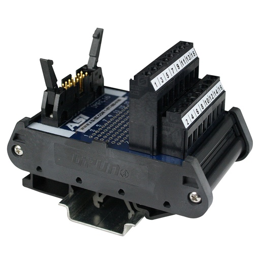 [10002] 16 Pin Ribbon Cable Breakout Board, Interface Module, DIN Rail Mount 16 Pin IDC Connector To Screw Terminal Blocks