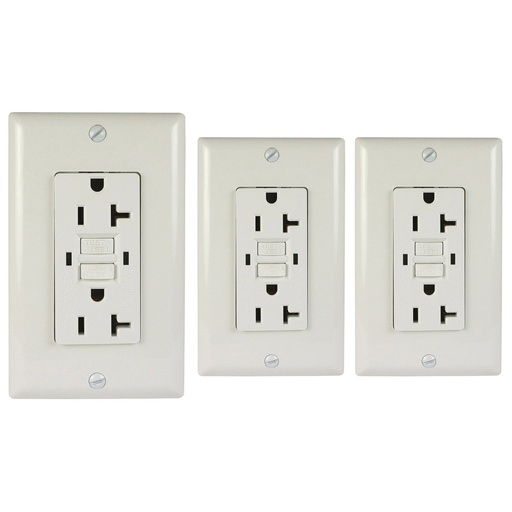 [LTG20-03W] 20 Amp 125-Volt Duplex, GFCI Outlet, Self-Test, White, Wall Plate, UL Listed (3 Pack)