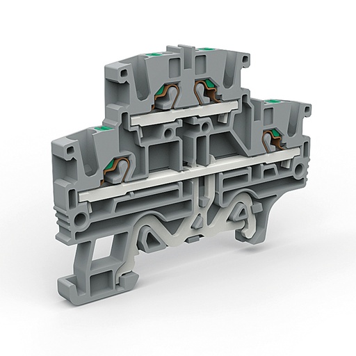 [EFD220GR] 2 Level Push In Terminal Block, Ground And Feed Through, DIN Rail Mount, UL 24-12 AWG, 20A, 600V, 