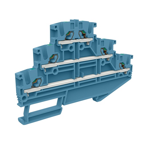 [EFT200BL] 3 Level Push In Terminal Block, Ex Rated, Blue Housing, 5.2mm, UL 24-12 AWG, 20A, 600V