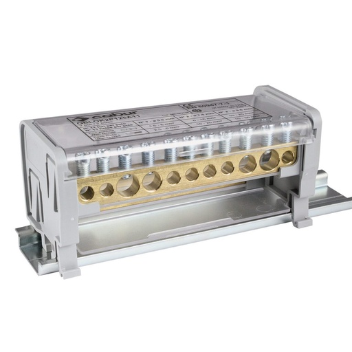 [QBLOK2126] DIN Rail Mount Power Distribution Block, 2 Busbars, 125 Amp, 1000 V, 15 Connections