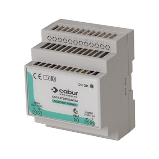 [XCSD1072W024VAA] 24V DC, 72W DIN Rail Power Supply, Low Profile, Compact, 120Vac Input, 24V DC, 3A Output