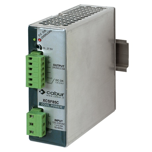 [XCSF85C] 24V DC DIN Rail Power Supply, 3.5A or 85 Watt Output, 120V AC Input, UL508 Listed, 