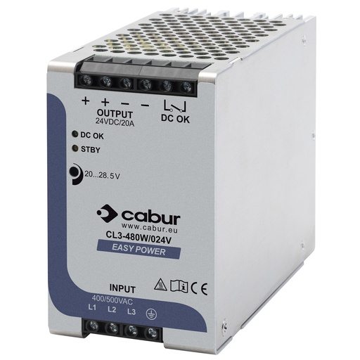 [XCSL3480W024VAA] 24V Economy DIN Rail Power Supply, 24Vdc, 20 Amp Output, 120W, 480Vac Input,