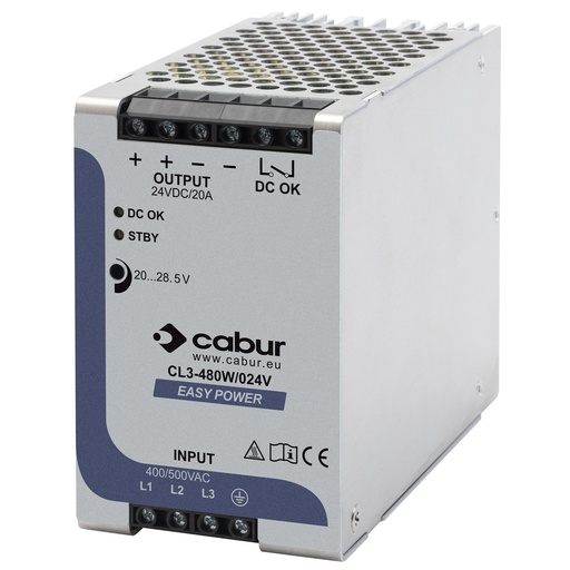 [XCSL3480W024VAB] 24 Vdc Economy DIN Rail Power Supply With Modbus RTU Communication Port, 480Vac Input, 20 Amp 24Vdc Output