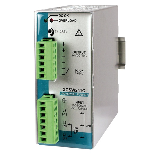 [XCSW241C] 24V Din Rail Power Supply, 208Vac, 240Vac, or 480Vac Input, 24Vdc, 10A Output, 