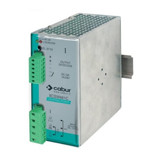 [XCSW481C] 24V Din Rail Power Supply, 208Vac, 240Vac, or 480Vac Input, 24Vdc, 20A Output, 