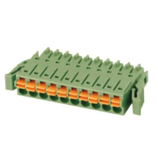 [ASIWJ15EDGKNG-3.5-11P] 3.5 mm Pitch Printed Circuit Board (PCB) Terminal Block Plug With Lock Latches, Spring Clamp, 24-16AWG, 11 Position