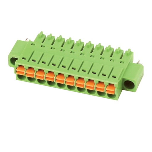[ASIWJ15EDGKNM-3.5-10P] 3.5 mm Pitch Printed Circuit Board (PCB) Terminal Block Plug, Spring With Screw Locks, 24-16AWG, 10 Position