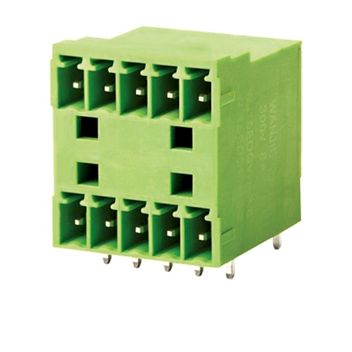 [ASIWJ15EDGRH-3.5-5P] 3.5 mm Pitch Printed Circuit Board (PCB) Terminal Block Double Level Horizontal Header, 5 position