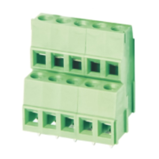 [ASIWJEK500A-5.0-2P] 5 mm Pitch Dual-Level Fixed PCB Terminal Block, Screw Clamp, Offset Right, 2 Position