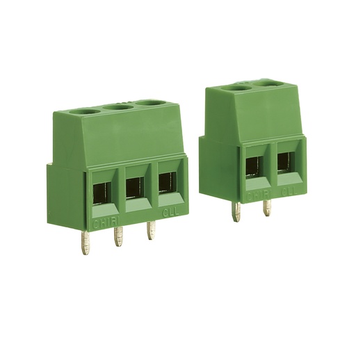 [CLL5.08-2SQVE] 2 Position PCB Terminal Block, 5.08mm Pin Spacing, 90 Degree Wire Entry, Modular Interlocking Green Housing, 30-12AWG