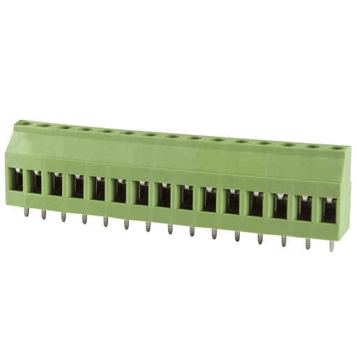 [MRT15P5.08-15VE] 15 Position PCB Screw Terminal Block, Rising Clamp, Green Housing, 5.08mm Pitch, 30-12 AWG