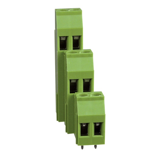 [MRT18P5.08-2V01VE] 3 Level, 2 Position PCB Terminal Block, 5.08mm Pin Spacing, 6 Wiring Positions, Green Housing, Offset Right, 30-12 AWG