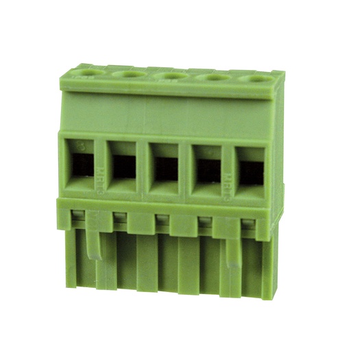 [MRT3P5-5V01VE] 5 Position Pluggable Terminal Block, Terminal Block Connector, 5mm pitch, Green Housing, Wire Entry On Keying Side Of Plug, 24-12AWG