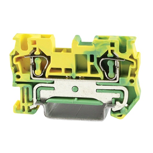 [ASI421011] Spring Ground Terminal Block, Screwless Ground Terminal Block, DIN Rail Mount, 28-14 AWG, Green Yellow Housing, ASI421011