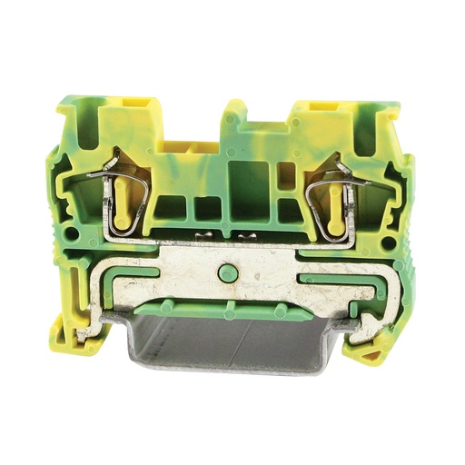 [ASI421012] Spring Ground Terminal Block, Screwless Ground Terminal Block, DIN Rail Mount, 28-12 AWG, Green Yellow Housing, ASI421012