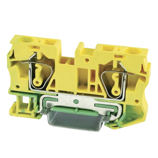 [ASI421014] Spring Ground Terminal Block, DIN Rail Mount, 24-8 AWG, Green Yellow Housing