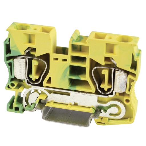 [ASI421015] Spring Ground Terminal Block, Screwless Ground Terminal Block, DIN Rail Mount, 24-6 AWG, Green Yellow Housing, ASI421015