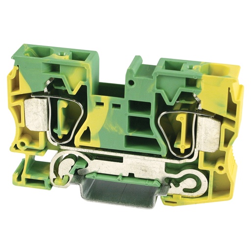 [ASI421016] Spring Ground Terminal Block, Screwless Ground Terminal Block, DIN Rail Mount, 24-4 AWG, Green Yellow Housing, ASI421016