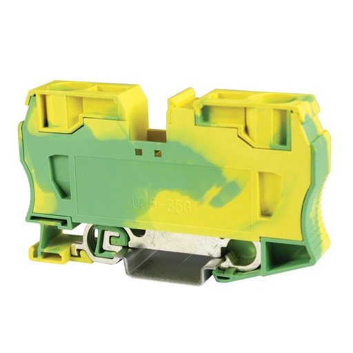 [ASI421017] Spring Ground Terminal Block, Screwless Ground Terminal Block, DIN Rail Mount, 14-2 AWG, Green Yellow Housing, ASI421017