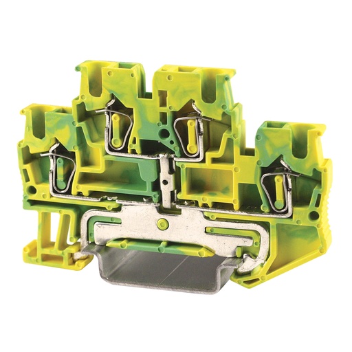 [ASI421025] 4 Wire Ground Spring Terminal Block, DIN Rail Mount Screwless 2 Level 4 Wire Ground Terminal Block, 5.2mm Wide, 28-12 AWG, ASI421025