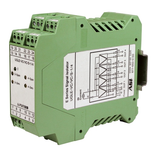 [ASI451141] 4-20mA Signal Splitter | 1 Input, 4 Isolated Outputs | 24V DC Powered | High Accuracy | DIN Rail Mount