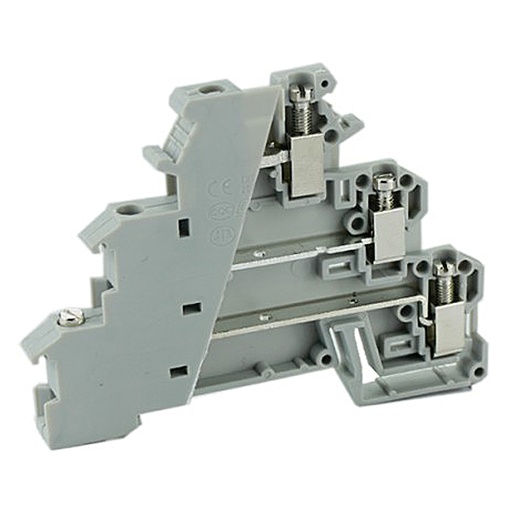 [ASIDIKD1.5] 3 Level Terminal Block, DIN Rail Mount, 30-14 AWG, 15A, 300V, Power Distribution Block for 3-Wire Sensor Block