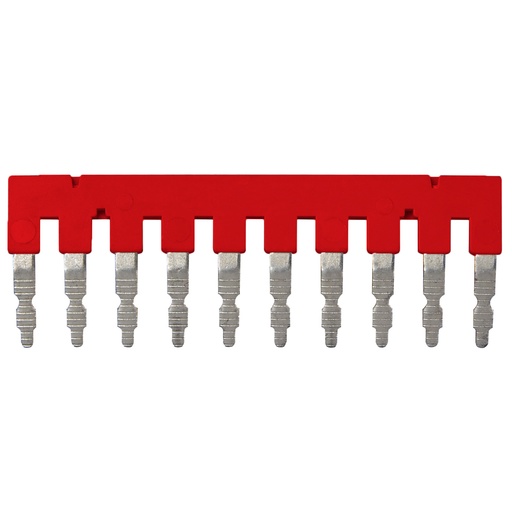 [ASIEB10DIKRD] 10 Position Side Entry Bridge for Din Rail Terminal Blocks, 6mm Spacing, Red