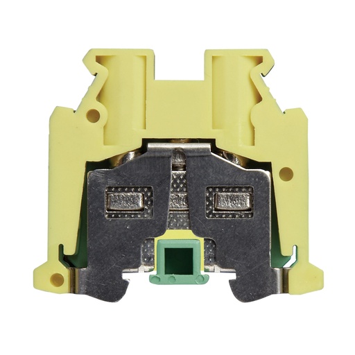 [ASIMSLKG6] Mini DIN Rail Ground Terminal Block, 2-Wire, Green Yellow Housing, 20-8 AWG, ASIMSLKG6