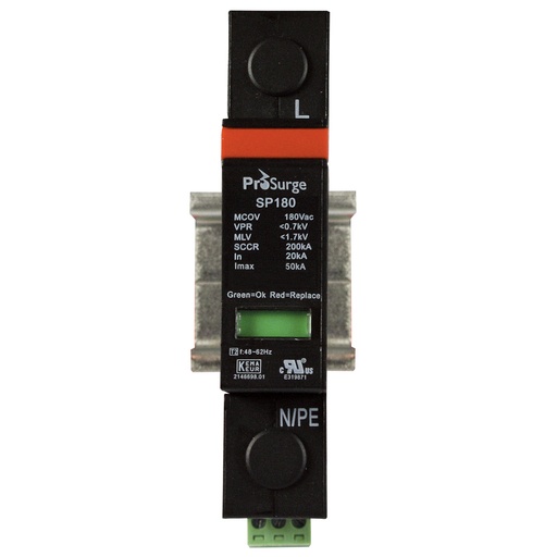 [ASISP180-1P] 120V-127V AC DIN Rail Mounted Surge Protection Device, 1 Pole SPD, 20kA Nominal Discharge, 50kA Surge, 200KArms SCCR Ratings