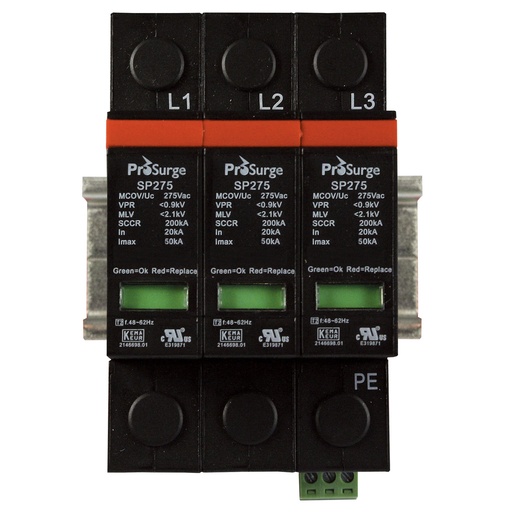 [ASISP275-3P] Din Rail Surge Protection, 3 Pole, 3 Phase 415/240 Vac, Pluggable MOV Module