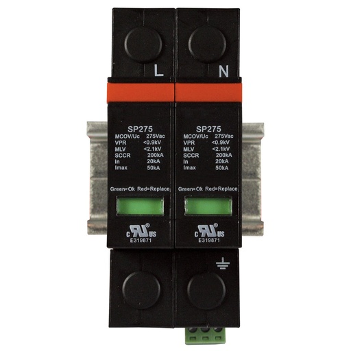 [ASISP275A-2P-S] 240V Surge Protector, DIN Rail Mount, 2 Wire Plus Ground, 2 Pole, Single Phase Nominal 240V AC