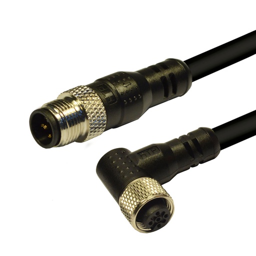 [12FA3C1Z12MD] M12 90 Degree Female to M12 Straight Male, 3 Pole, 1Meter PUR Cable