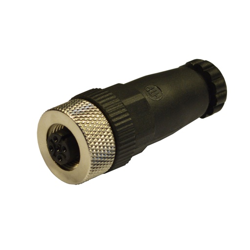 [12FC12000] M12 Connector, A-Coded, 12 Pole, 30V, 1.5 Amp Straight Female Connector, PA66 UL94-V2 Housing, PG7 Cable Gland
