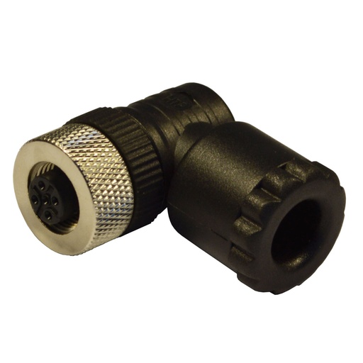 [12FU5000] M12 90 Degree Female field wireable connector with screw terminal, PG9/11 cable gland, black, 5 pole