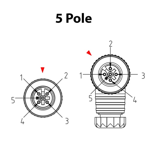 [12MP5000-PG9] M12 Front Assembly Male Cable Connector, Solder Pins, 5 pole