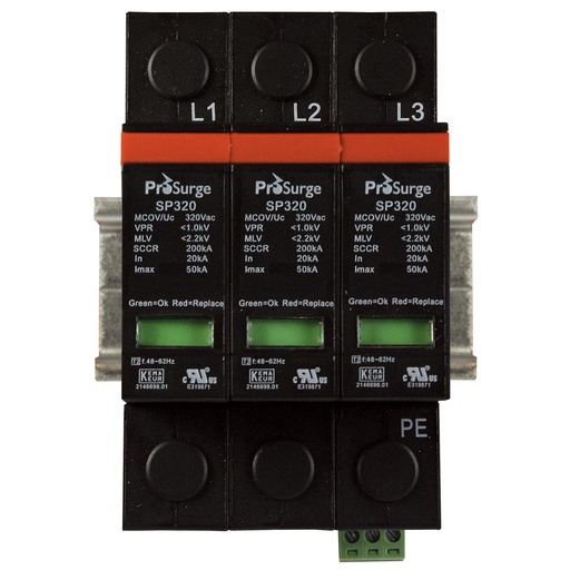 [ASISPV800-V-CD-S] DIN rail surge protector, 3 pole, 800 Vdc, pluggable modules, visual indication, DIN rail mount, UL 1449 4th e