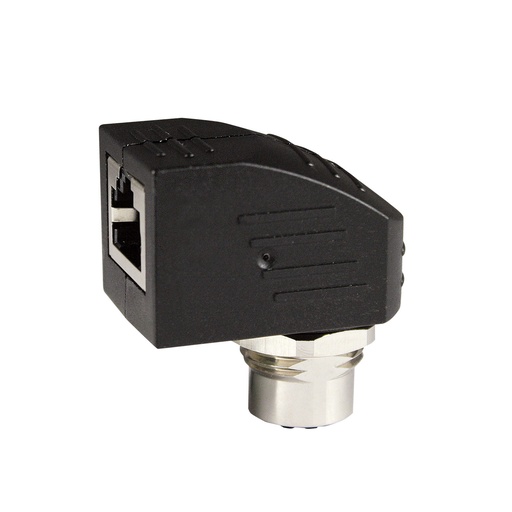 [ASITPA-4512FX-RA] M12 To RJ45 Adapter | M12 To RJ45 Bulkhead Connector | Female M12 X-Coded | Thru Panel Right Angle | Shielded